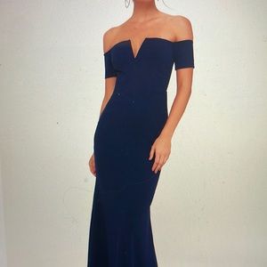 NWT Wedding Time! Floor Length Stunner Strapless Navy Blue Off-Shoulder Dress